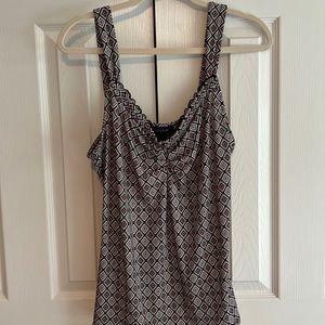 WHBM sleeveless tank. Black, white, hot pink with black lace at neckline